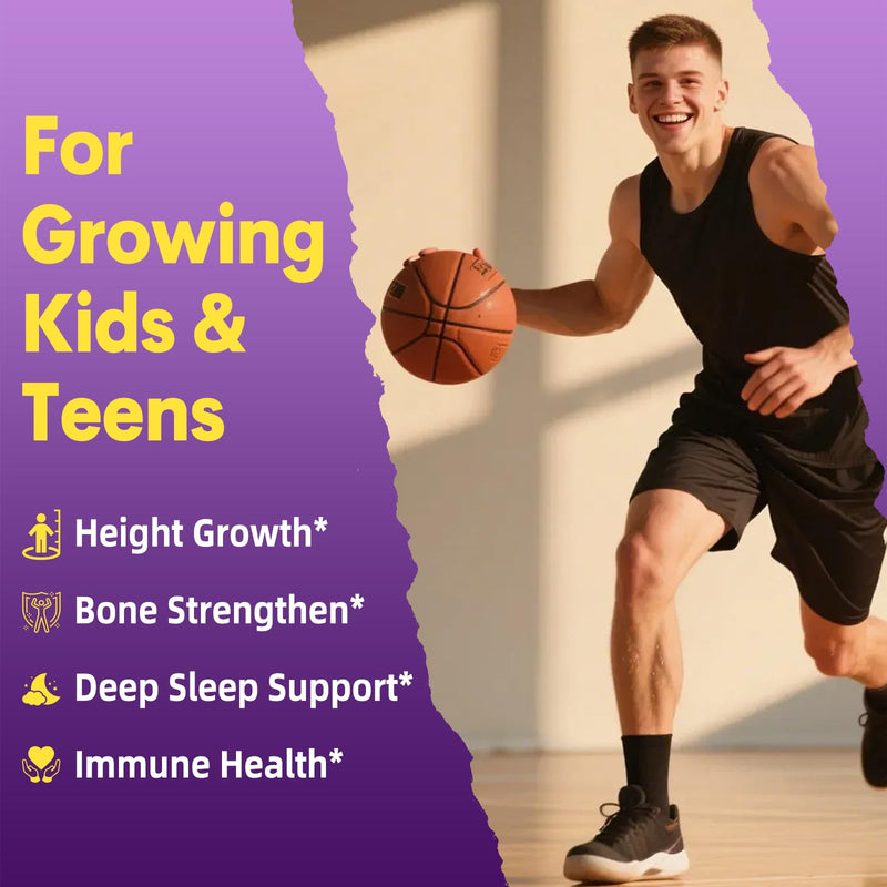 Height Growth Gummies for Kids & Teens - Natural Vitamin Growth Supplement | Plus Calcium, D3K2, Magnesium, Zinc, L-Arginine - Healthy Bone & Immune Multivitamin for Teen Boys Girls in Growing - 60 Chew