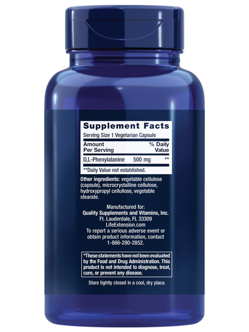 Life Extension D, L-Phenylalanine Capsules, 500 mg – Supports Mood Health, Promotes Neurotransmitter Health – Gluten-Free, Non-GMO, Vegetarian – 100 Capsules | Supports Mood Health & Promotes Neurotransmitter Health, Gluten-Free, Non-GMO & Vegetarian, ...
