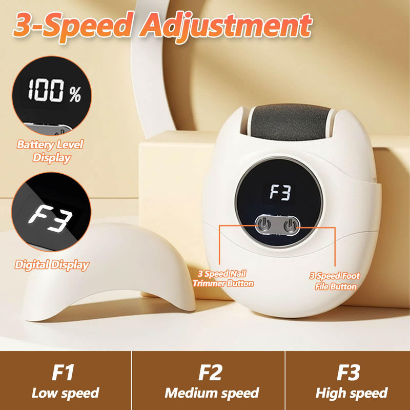 3 in 1 Electric Nail Clippers,Nail Trimmer with Cocoon Removing Function,Nail Scraps Storage,Nail Care Tool with 3 Adjustable Speeds,Automatic Electric Toenail Clippers for Seniors,Kids,Adults (White) White