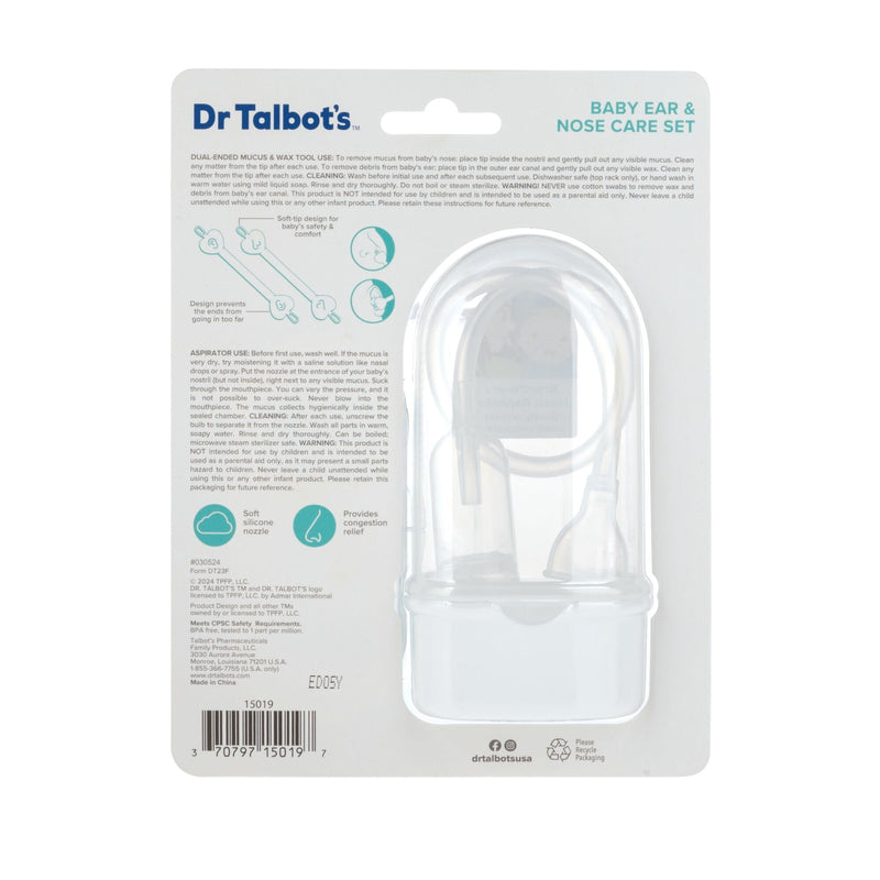 Dr. Talbot's Baby Nose and Ear Care Set - Breathe-EEZ Nasal Aspirator and Nose and Ear Cleaner Tools for Babies - Baby Registry Essentials Breathe-EEZ Aspirator + Ear & Nose Cleaner Set Blue and Aqua