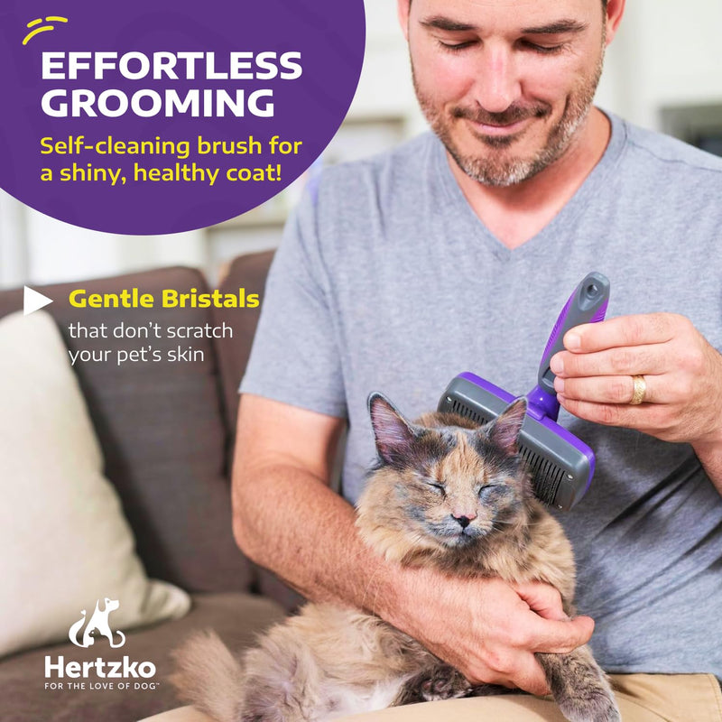 Hertzko Dog Brush - Self-Cleaning Slicker Brush for Dogs and Cats - Gently Removes Loose Hair, Tangles, and Dirt - Regular Size Grooming Brush for Sensitive Skin, Suitable for Long or Short Coats Standard Brush - BeesActive Australia