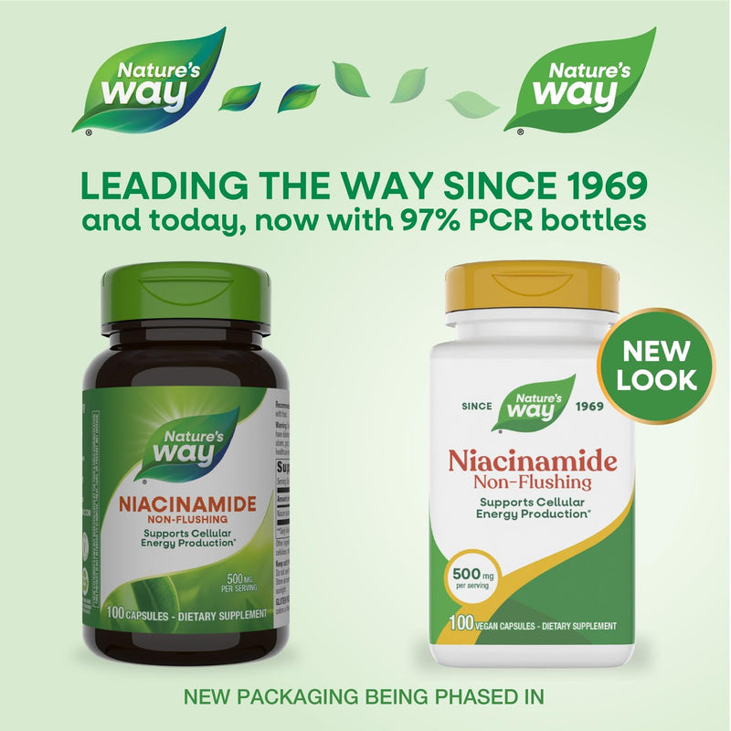 Nature's Way Niacinamide - Niacinamide Capsules with Non-Flushing Vitamin B3 - Supports Cellular Energy* - 500mg per Serving - Gluten-Free & Vegan - 100 Count (100 Servings) Unflavored 100 Count (Pack of 1)