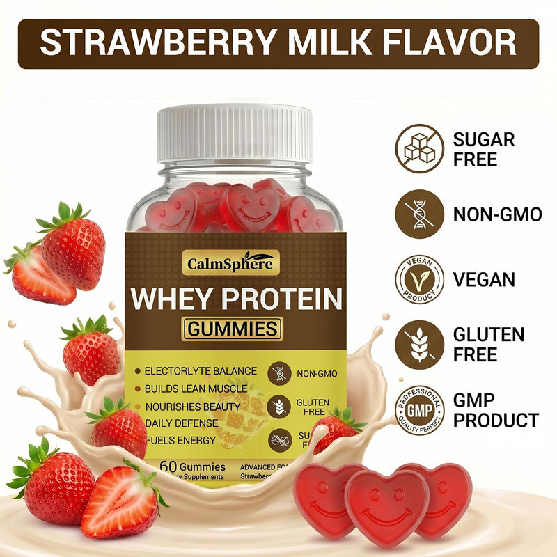 Whey Protein Gummies for Women & Men - 10g Sugar Free High Protein Gummies - Clean Hydrolyzed Whey Protein Isolate Supplement for Muscle Recovery - Strawberry Milk, 60 Ct