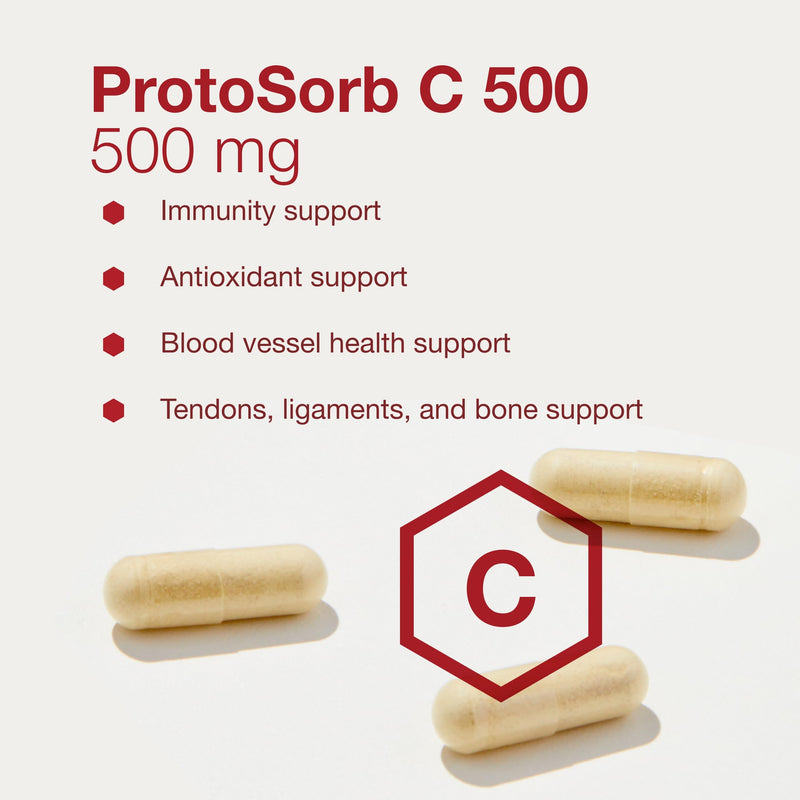 PROTOCOL FOR LIFE BALANCE Protosorb C 500, Vitamin C, 100 Veg Caps | Highly Absorbable Vitamin C Formula for Immune and Bone Health Support* with Alpha-Lipoic Acid, Buffered, and Non-Acidic