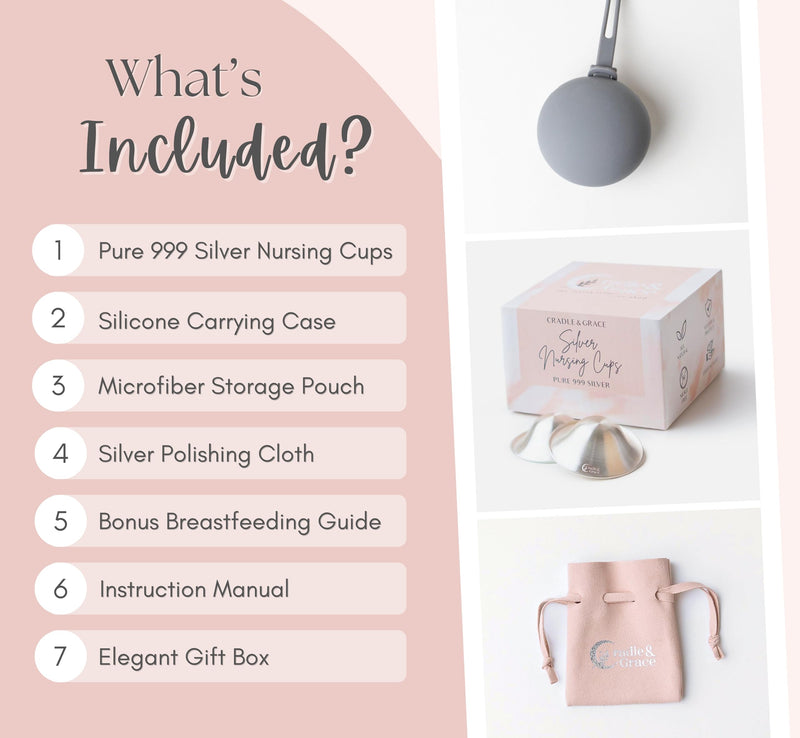 Cradle & Grace Pure 999 Silver Nursing Cups & Carrying Case | Silver Nipple Covers Breastfeeding Kit for All-Natural Healing | Silver Nipple Shields for Nursing Moms | Sore Nipple Relief Breastfeeding Regular - BeesActive Australia