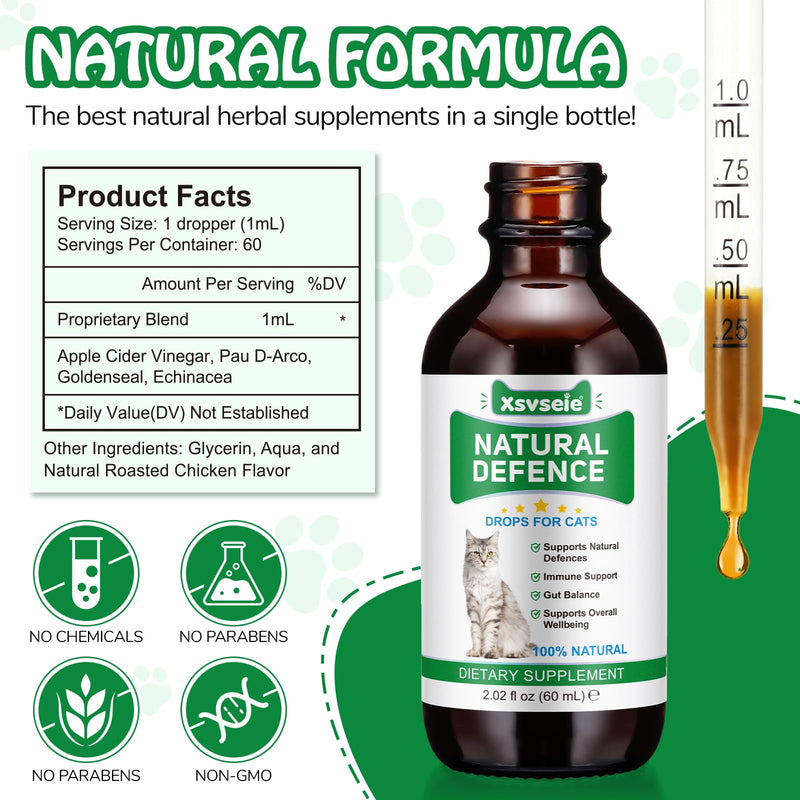 Natural Immune Support Drops for Cats – 60 ml Herbal Formula with Apple Cider Vinegar, Echinacea & Honeysuckle, Support Natural Defence, Skin Health & Digestive Balance, Daily Cat Wellness Supplement