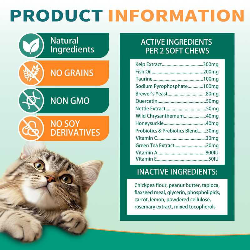 Cat Allergy Relief Chews,Itchy Skin,Paw Licking,Seasonal Allergies Relief, with Omega 3,Probiotics,Green Tea Extract,Boost Immunity,Skin Coat Health,Maintain Oral Health, Allergy Relief for Cat 200 pcs