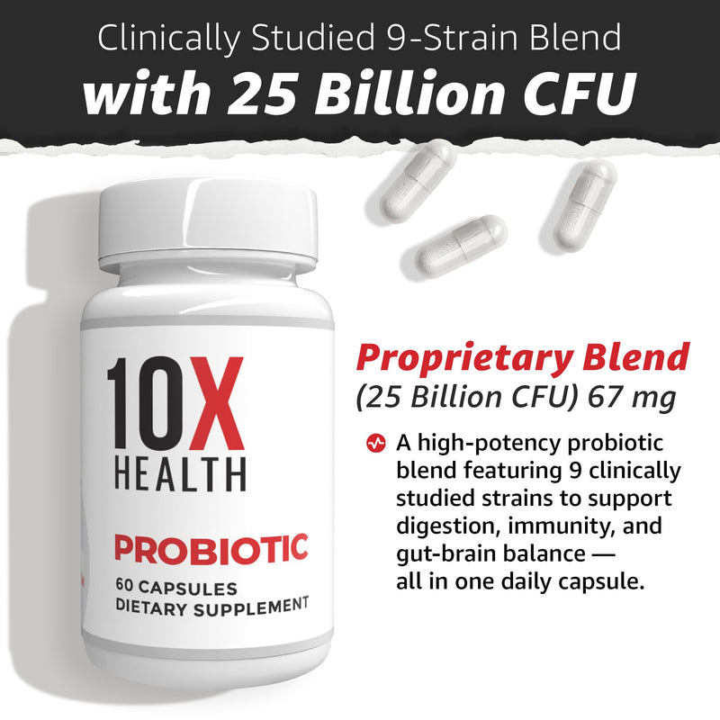 10X Health Probiotics for Men - 60 Capsules Immune Support Supplement & Probiotics for Digestive Health with Lactobacillus Rhamnosus, Acidophilus & Bifidobacterium Probiotic for Gut Health
