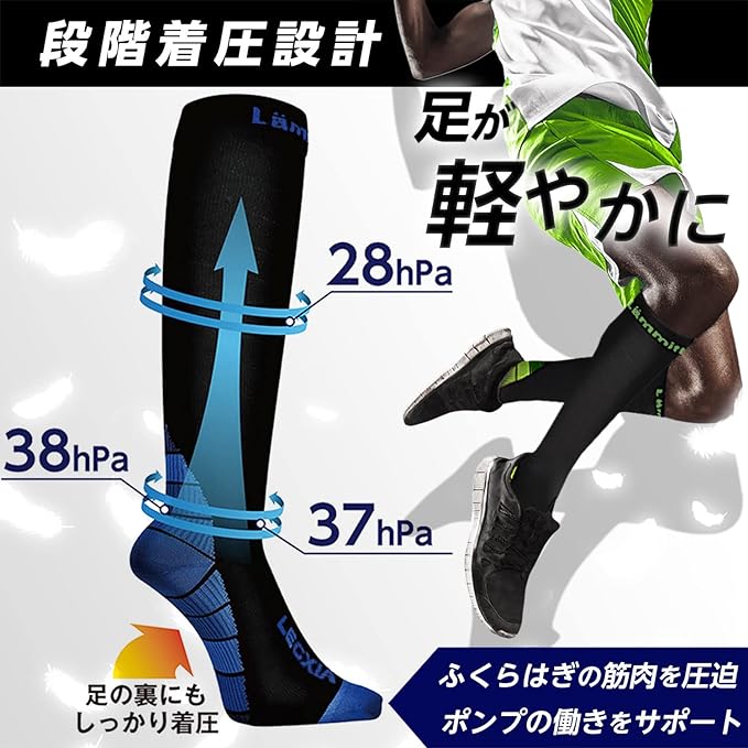 [Lanmitera] [Featured in Tarzan October Issue] LEGXIA Compression, Elasticity, Strong Pressure, Quick Drying, Moisture Absorption, Unisex Socks, Calf Support, Long Socks, Men's, Women's, 30hPa~40hPa -  Australia
