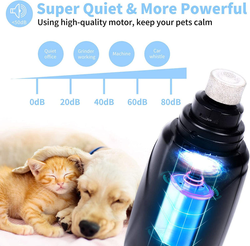 Pet Nail Grinder with LED Light & 2 Grinding Heads, 2-Speed Low Noise & More Powerful Dog Nail Grinder, Pet Nail Trimmer File, Painless Paw Claw Care, Quiet Toenail Grooming Tool for L/M/S Dogs/Cats Black (with LED Light) - BeesActive Australia