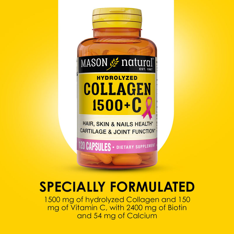 MASON NATURAL 1500mg Collagen with Vitamin C, Biotin, & Calcium, 40 Day Supply Capsules, Supplement for Hair, Skin, and Nails. (Pack of 2) Unflavored 120 Count (Pack of 2)
