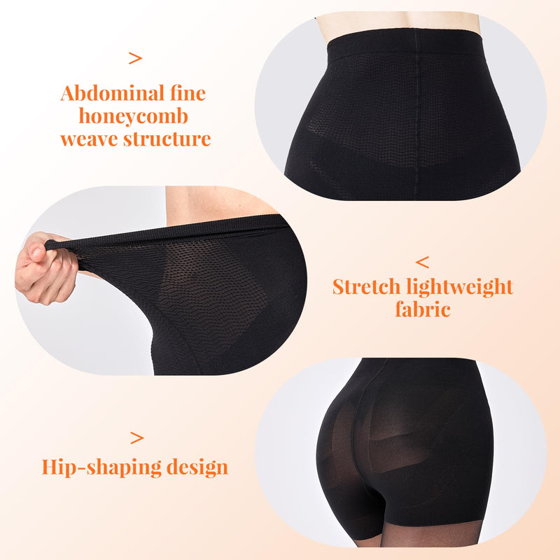 2 Pairs Compression Pantyhose for Women, 10-15mmHg High Waist Compression Stockings, 30D Shaping Tights For women Black+natural Large