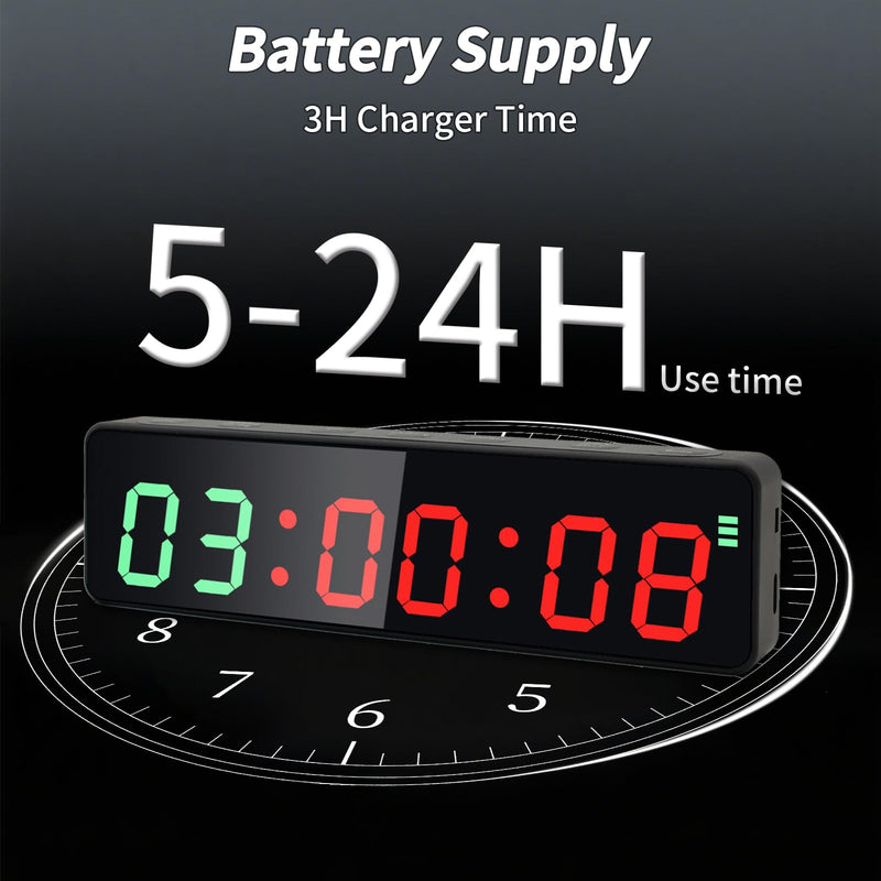 Portable Gym Timer Clock with Powerful Battery, Workout Timer for Home Gym with Brightness Adjustable for Countdown/Up/Stopwatch/HIIT, Digital Gym Stopwatch for Gym/Garage/Boxing/Fitness 1 inch-Black - BeesActive Australia