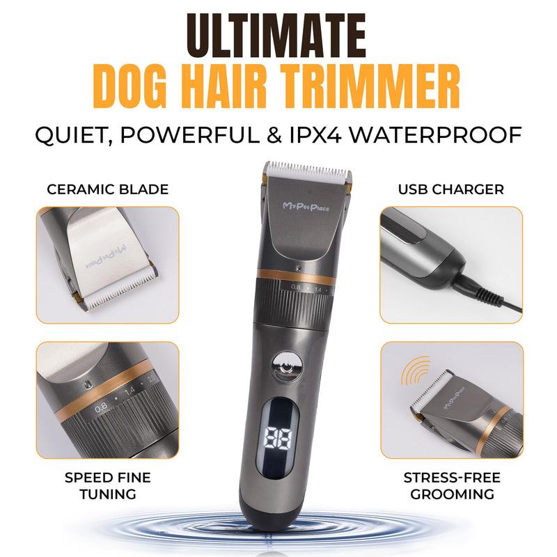 Dog Hair Clipper, Cordless Dog Hair Trimmer, Rechargeable Pet Clipper, Low Noise Waterproof, Integrated Battery Grooming Clipper for Dogs, Cats, Coats (Black) Gray Pet Trimmer - BeesActive Australia