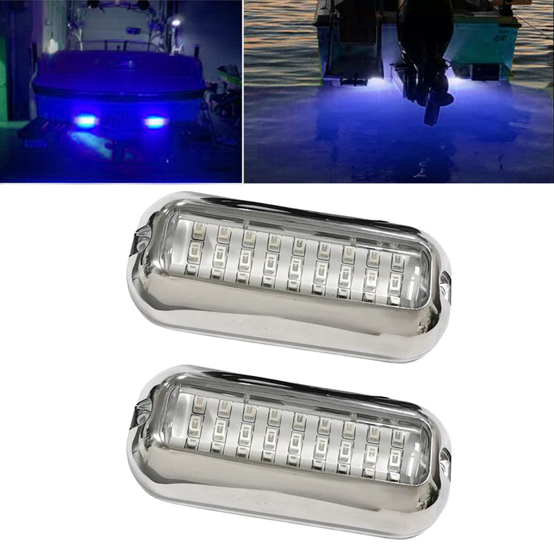 2Pcs 27 LEDs Blue Marine Boat Lights,IP68 Waterproof Underwater Boat Trailer Light Pontoon Boat Transom Lights Stern Navigation Light Boat Interior Deck Lights 10-30V DC