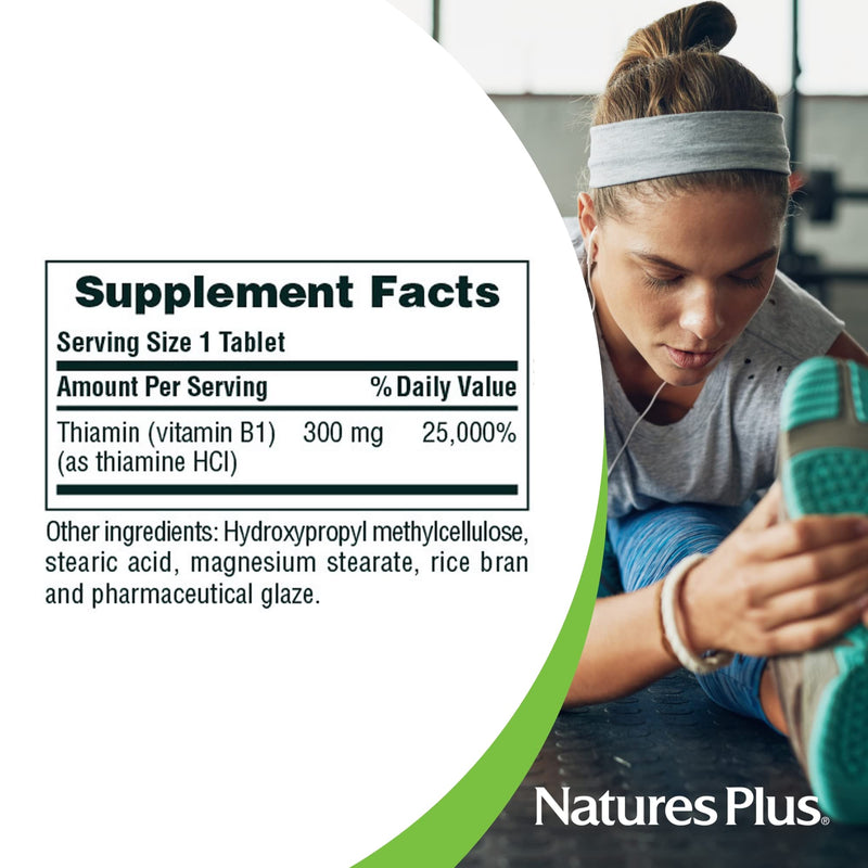 NaturesPlus Vitamin B1 300 mg - 90 Sustained Release Tablets - Mega-Dose Thiamin - Energy Support - Vegetarian, Gluten Free - 90 Servings