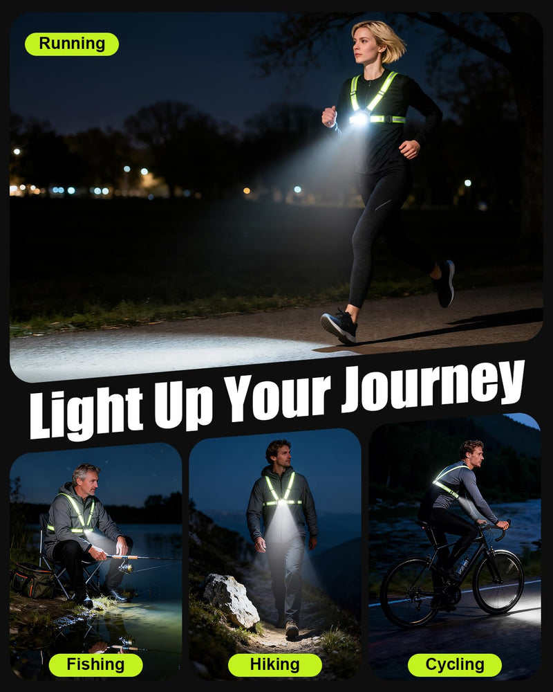 Running Lights for Runners, 500 Lumens Running Light with 45° Adjustable Beam, 6 Modes & IPX4 Waterproof, 1800 mAh Rechargeable Reflective Vest for Night Walking/Cycling/Jogging/Hiking