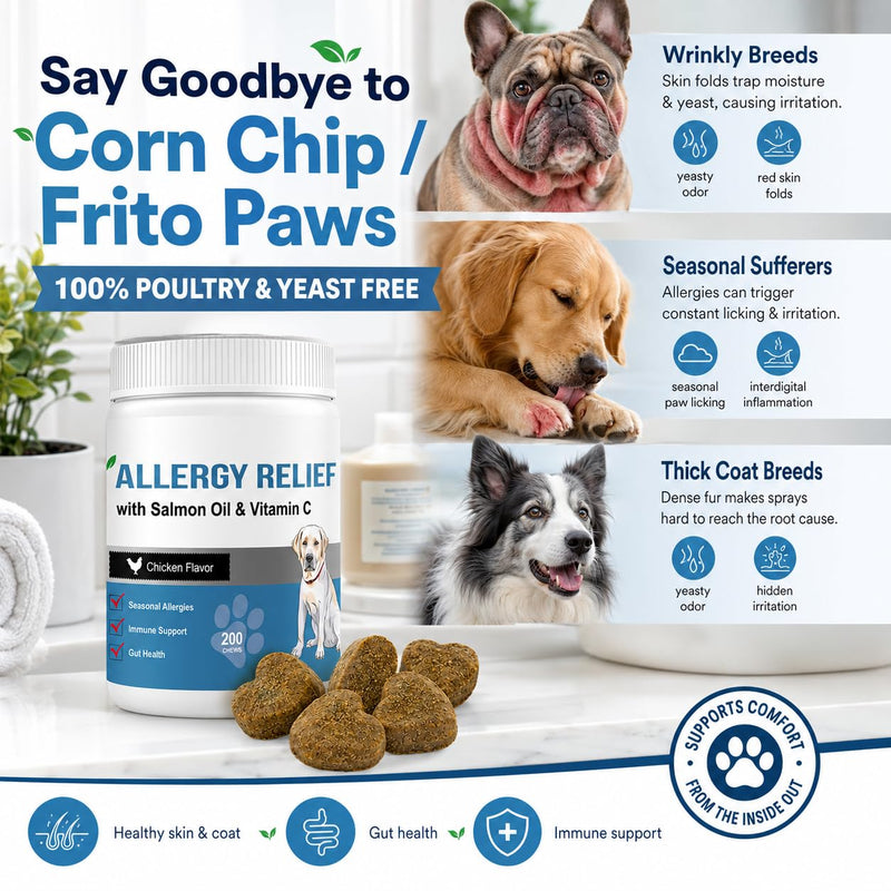 Dog Allergy Treats, Rx Replacement Weaning Companion Yeast & Skin Relief Rapid Action High Palatability Chicken 200 Chews