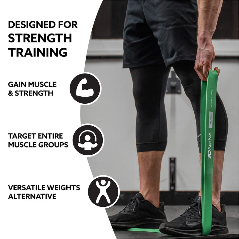 3DActive Pull Up Assist Band - Resistance Band for Strength Training, Powerlifting, Body Stretching, Crossfit - Exercise Guide Included. #4 Green - 50 to 125 Pounds (1.75 " *4.5mm) - Single Band