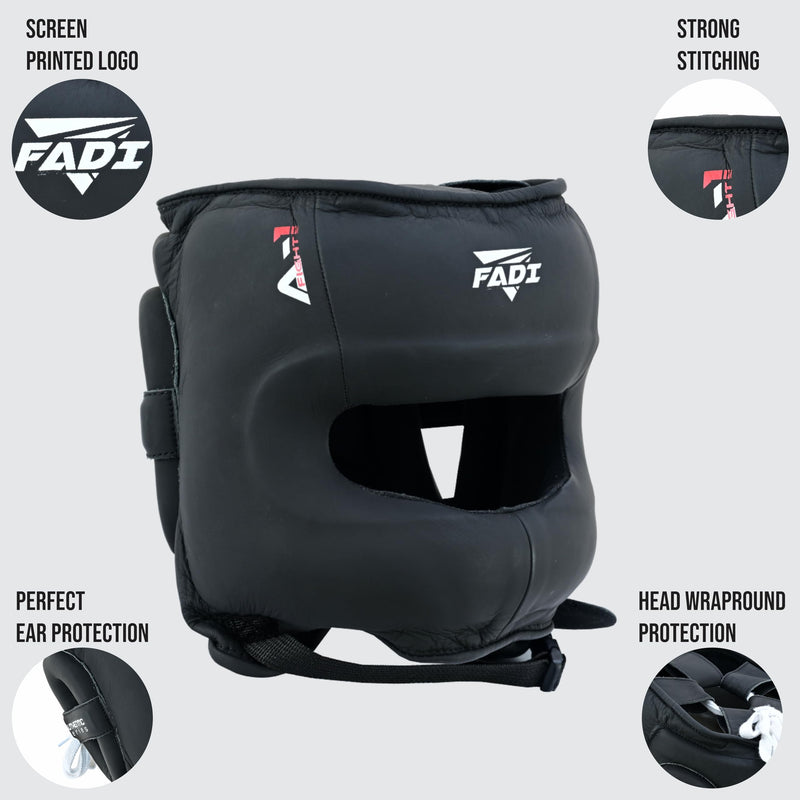Authentic Series A1 Boxing Headgear - Pure Leather Head Guard for Kids and Adults in MMA, Kickboxing, Muay Thai, Karate, Martial Arts and Taekwondo S/M Black - BeesActive Australia