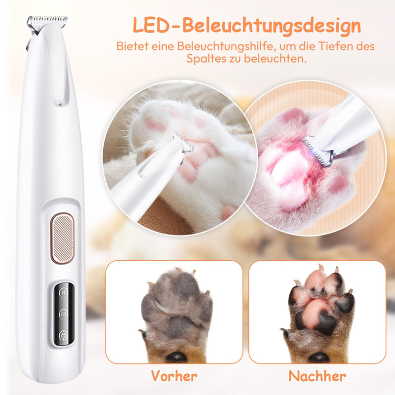 Pet hair trimmer with LED light, rechargeable paw trimmer for dogs, cats, extra quiet, wireless dog paw trimmer, small area pet razor for paws, eyes, ears, face, body - BeesActive Australia