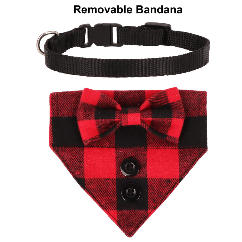 ADOGGYGO Christmas Cat Tuxedo Collar, Red Plaid Cat Christmas Collar with Bowtie, Adjustable Pet Christmas Costumes Collars for Cat Kitten (Red Plaid-1) Red Plaid-1 - BeesActive Australia
