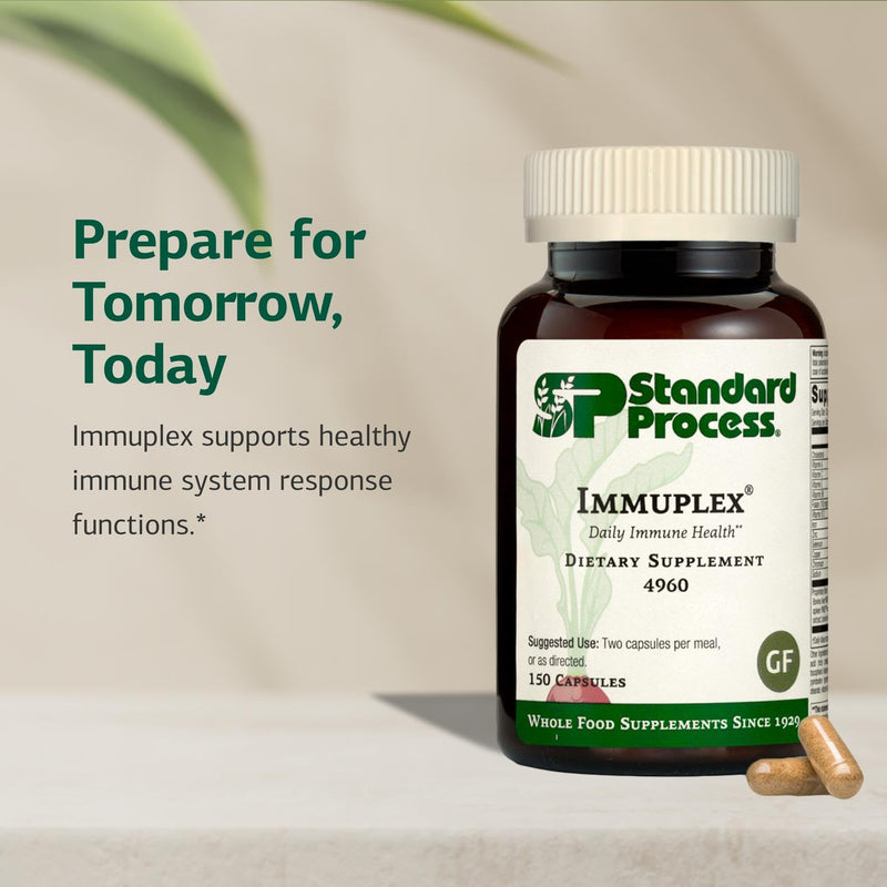 Standard Process Inc. Immuplex - Daily Immune Support Supplement with Folate, Iron, Vitamin C & Vitamin A - Mineral Supplement with Antioxidant Ingredients - 150 Capsules 150 Count (Pack of 1)