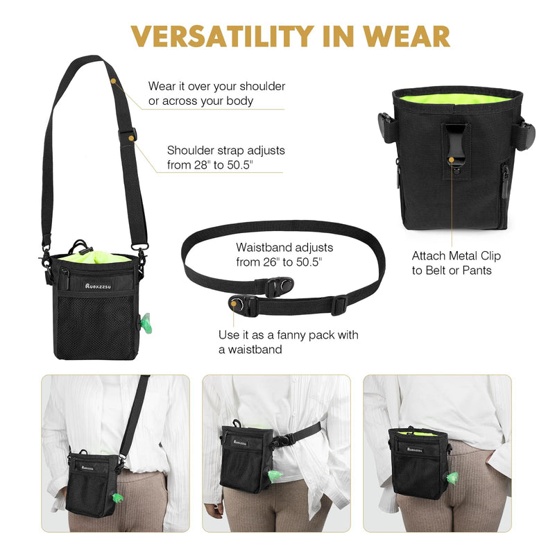 Dog Treat Pouch with Silicone Snack Bag, Front Pocket with Zipper fits All Phones, Card, Mesh Pocket fits Dog Toys, Treat Bag with Dog Waste Bag, 3 Ways to Wear Walking Fanny Pack Black(with Removable Pocket) - BeesActive Australia