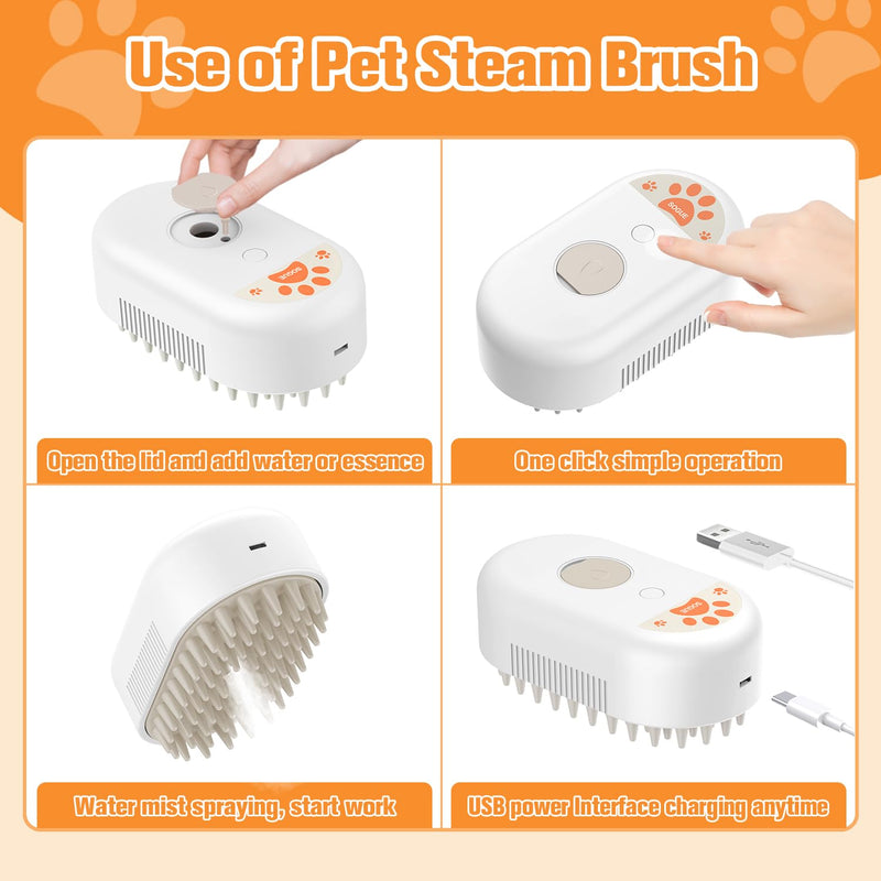 Cat Steam Brush,3 in 1 Steam Brush for Cats,Rechargeable Dog Steam Brush for Shedding,Spritz Defur Comb for Cats Massage andGrooming,Silicone Pet Steam Brush for Long and Short Hair Cats Dogs White - BeesActive Australia