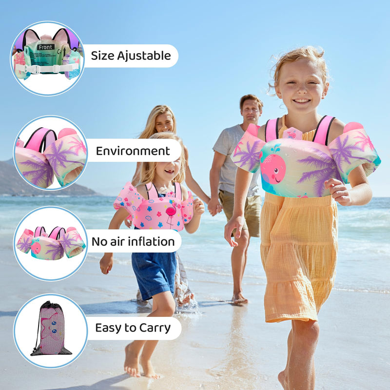 Toddler Swim Vest Floaties for 22-66 lbs / 2-6 Y Kids Swim Jacket with Adjustable Safety Buckle Arm Wings Swim Training for Boys and Girls Beach Boating Pool Floats Pink Whale - BeesActive Australia