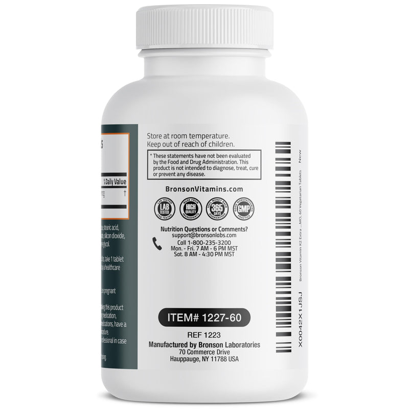 Bronson Vitamin K2 MK-7 200mcg Extra Strength, 60 Vegetarian Tablets Unflavored 60 Count (Pack of 1) - BeesActive Australia