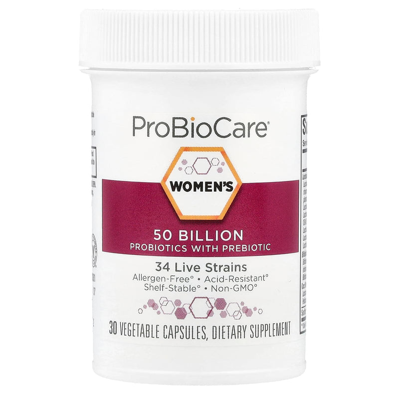 ProBioCare Probiotic for Women, 50 Billion CFUs with Prebiotic, 30 Capsules | 34 Live Strains for Digestive, Immune & Vaginal Wellness Support, Gluten Free, Dairy Free, Non GMO 30 Capsules( 50 billion CFUs)