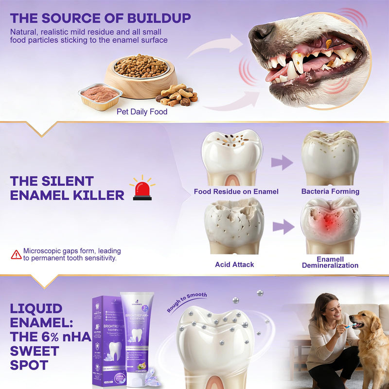 6% nHA Pet Dual-Enzymatic Toothpaste+Dog Toothbrush – Newly Upgraded Dual-Head Design