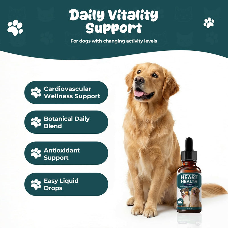 Young Heart Support for Dogs - Heart Health & Healthy Circulation Support - Cardiovascular Wellness Herbal Drops with Hawthorn, Ginkgo Biloba & Garlic - Dog Heart Supplement Liquid - 60 ml