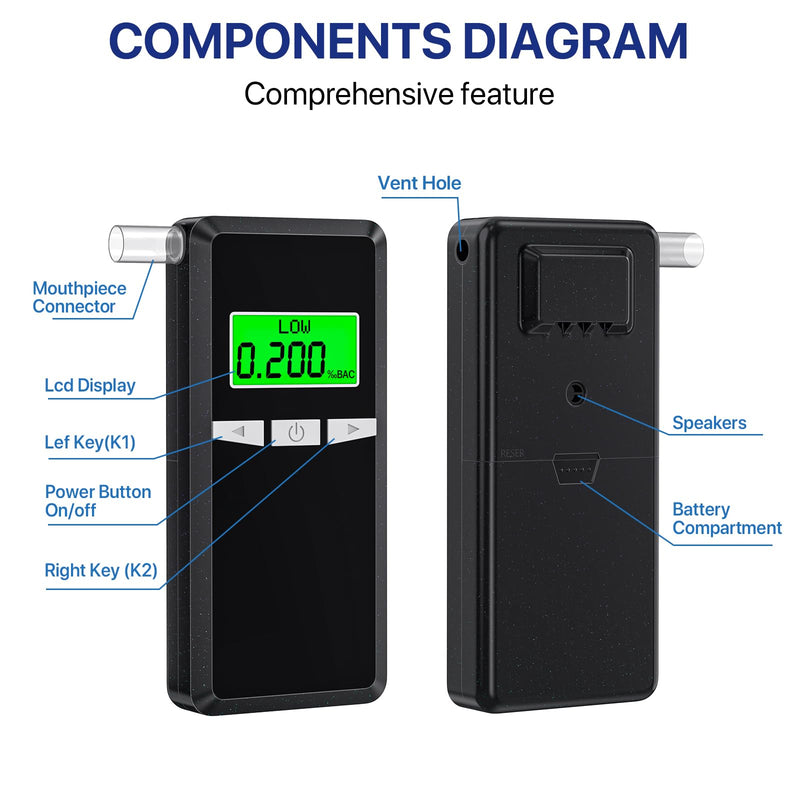 Breathalyzer,Upgrade Professional-Grade Accuracy Alcohol Tester with Digital Blue LCD Display for Home or Party Use with 10 Mouthpieces - BeesActive Australia