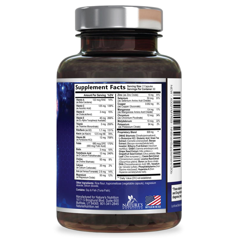 Brain Memory Supplement Pills - 3X Strength Nootropics for Concentration, Clarity & Focus Support - Brain Health Cognitive Vitamins with Bacopa, Phosphatidylserine & DMAE, Brain Booster - 120 Capsules 120 Count (Pack of 1)
