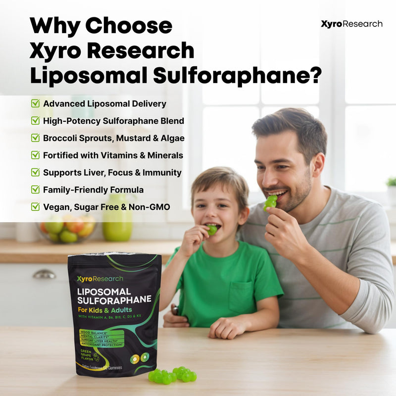 Liposomal Sulforaphane Gummies - 150mg Broccoli Sprout Extract with Vitamins Supplement for Kids Adults - Antioxidant Cellular Health & Liver Detox Support - Non-GMO Vegan Sugar-Free 60 Count (Pack of 1)