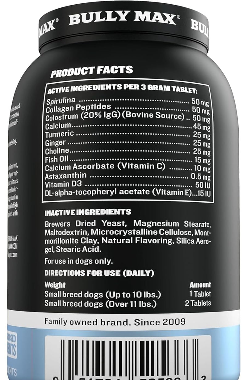Bully Max Small Breed Dog Immune Support Tablets - Chewable Multivitamin Immunity Booster Supplement for Puppy & Adult Dogs - Pet Vitamins with Astaxanthin, Colostrum, Turmeric - 30 Tabs (3 Bottles) 3 Bottles
