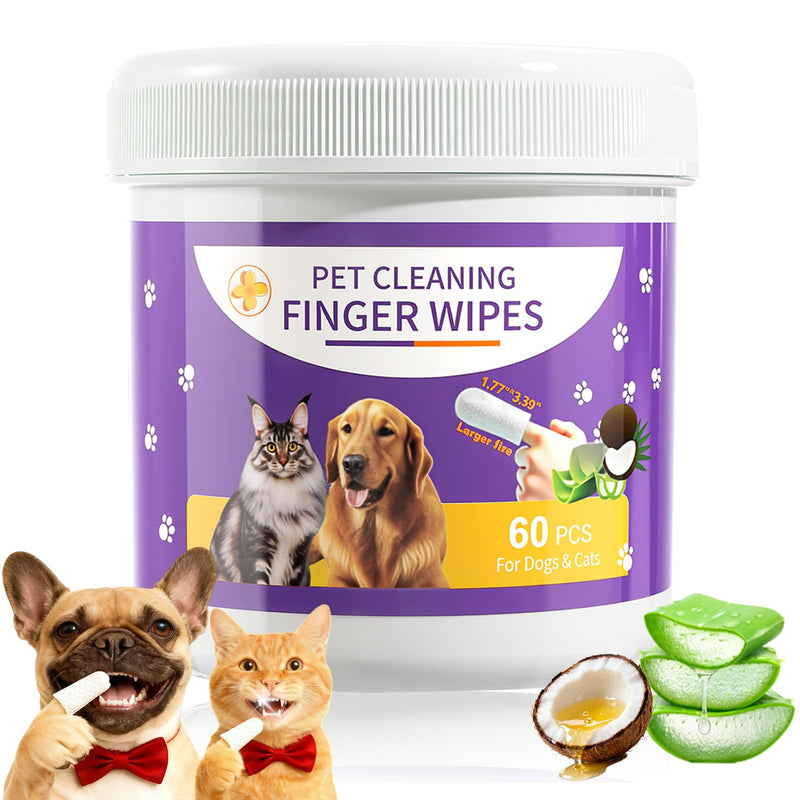 MeCids Dogs Dental Cleaning Finger Wipes 60PCS Pet Teeth Cleaning Tool Teddy Pet Small Dog Cat Cleaning Supplies Unscented
