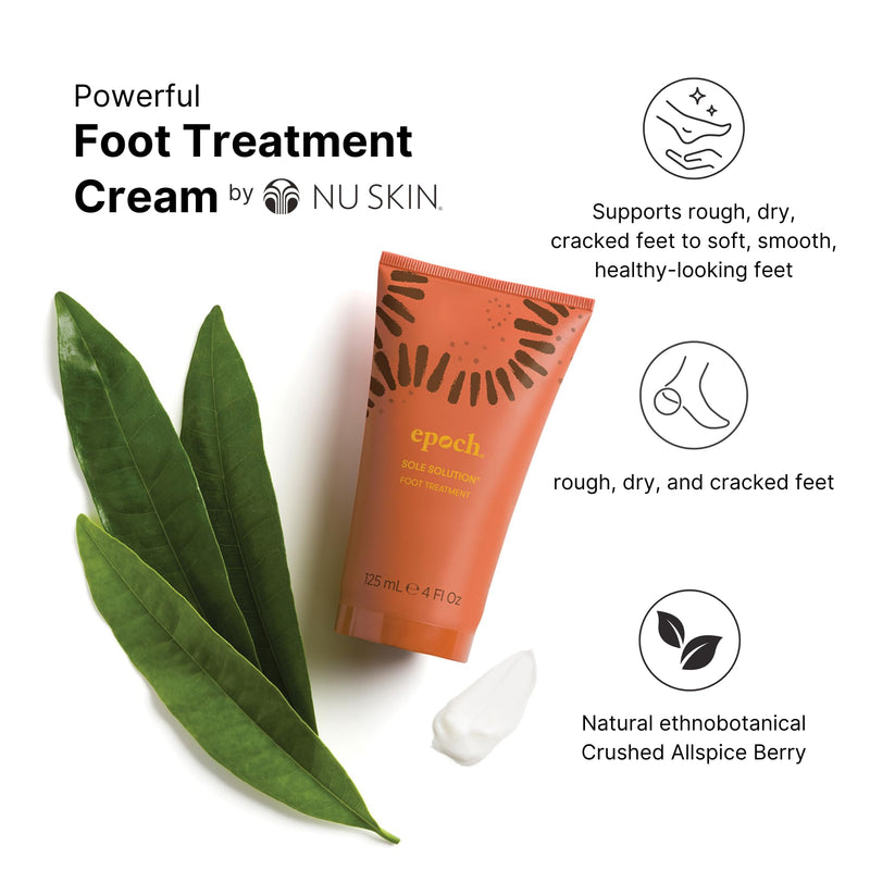 Nu Skin Epoch Sole Solution Foot Treatment | Intensive Moisturizing Cream for Dry Feet, Rough Skin & Heels | Softens Calluses With Natural Papain, Urea, Baobab & Allantoin | 4 oz | 1 Pack 4 Fl Oz (Pack of 1)