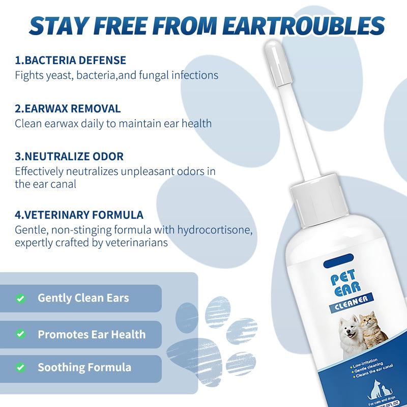 LINXINS 2 Pcs Ear Drops for Dog & Cat, Gentle Dog Ear Drops, Pet Ears Cleaner Solution for Debris Waxy Buildup Odor Removal 60ml