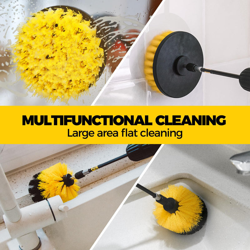 Holikme 8 Piece Drill Brush Attachments Set, Power Scrubber with Extend Long Attachment，Cleaning Supplies for Bathtub, Shower, Grout, Tile(Yellow) Yellow - BeesActive Australia