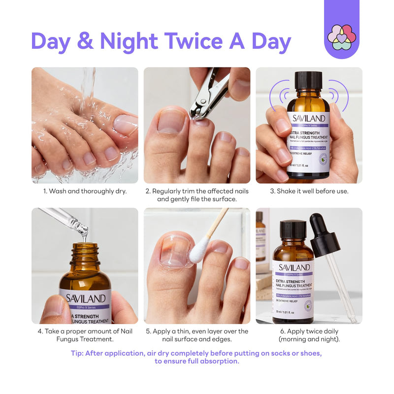 SAVILAND Toenail Fungus Treatment Extra Strength: 2X Extreme Nail Repair for Discolored and Damaged Nails Toenail Softener Yellow Toenail Foot Toe Thick Nail Fungus Treatments Solution 2 fl oz 1 Fl Oz (Pack of 2)