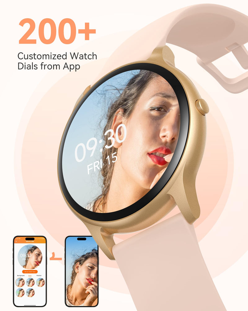 AGPTEK Smart Watch for Women, 5ATM Waterproof Smartwatch for Android and iOS Phones, Fitness Tracker Watch with 100+ Sports Modes, Heart Rate Monitor Pedometer Sleep Monitor, Pink Rose gold case with pink band - BeesActive Australia