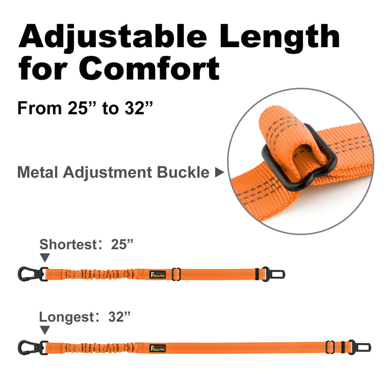 Plutus Pet Dog Seat Belt for Car, Adjustable Dog Car Harness with Carabiner Clip, Reflective Safety Dog Seatbelt Leash with Elastic Bungee, Orange - BeesActive Australia