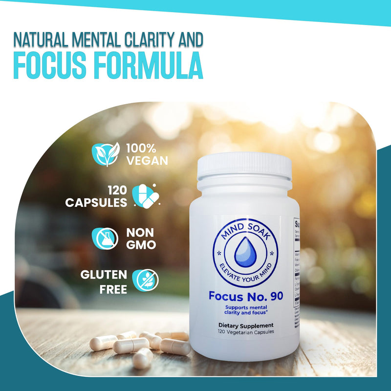 Mind Soak™ Focus No. 90 Omega-3 EPA/DHA & Citicoline Supplement | L-Tyrosine, L-Theanine, Methylated B Vitamins, 90 Capsules, Non-GMO, Made in Canada