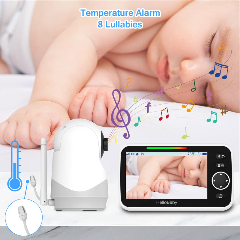HelloBaby Monitor with Camera and Audio, 5'' Screen with 16-Hour Video Streaming, Remote Pan-Tilt-Zoom Camera, Two-Way Talk, VOX Mode, Auto-Night Vision, Range up to 960ft and No WiFi - BeesActive Australia