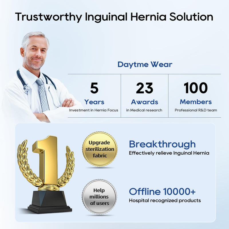 Hernia Belts for Men Inguinal, Hernia Support for Women and Men, Hernia Truss for Left or Right Side, Groin Belt, Adjustable Waist Strap with Removable Compression Pads Large Black - BeesActive Australia