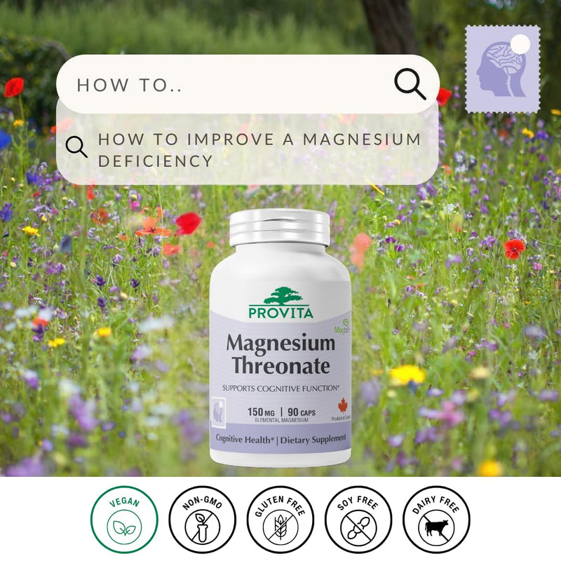 Provita Magnesium L-Threonate Supplement | Cognitive Support & Brain Electrolyte Balance | High Absorption Magnesium for Memory, Focus & Brain Health | Vegan Capsules | 50mg Elemental Magnesium