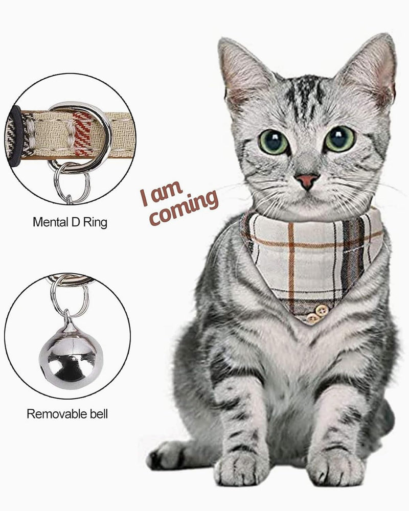 UYRVAPE 2pcs cat collars with bells, removable bow tie bandana, kitten collar, cat bandana, dog bow tie, cat collar with bell and bow tie, checked cat collars with bow - BeesActive Australia